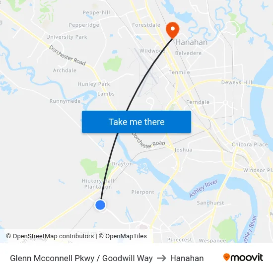 Glenn Mcconnell Pkwy / Goodwill Way to Hanahan map