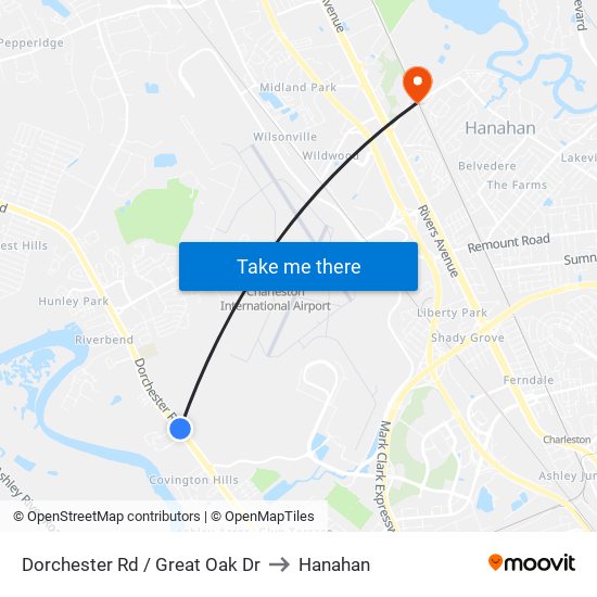 Dorchester Rd / Great Oak Dr to Hanahan map
