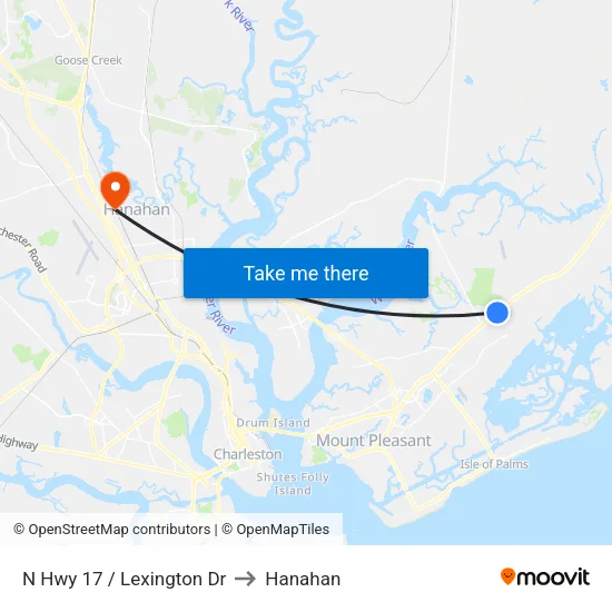 N Hwy 17 / Lexington Dr to Hanahan map