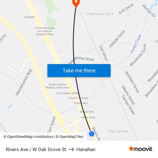 Rivers Ave / W Oak Grove St to Hanahan map