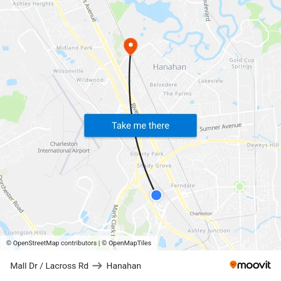 Mall Dr / Lacross Rd to Hanahan map