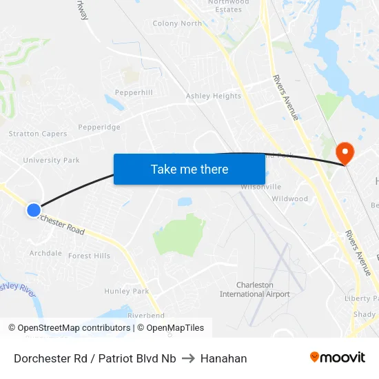 Dorchester Rd / Patriot Blvd Nb to Hanahan map
