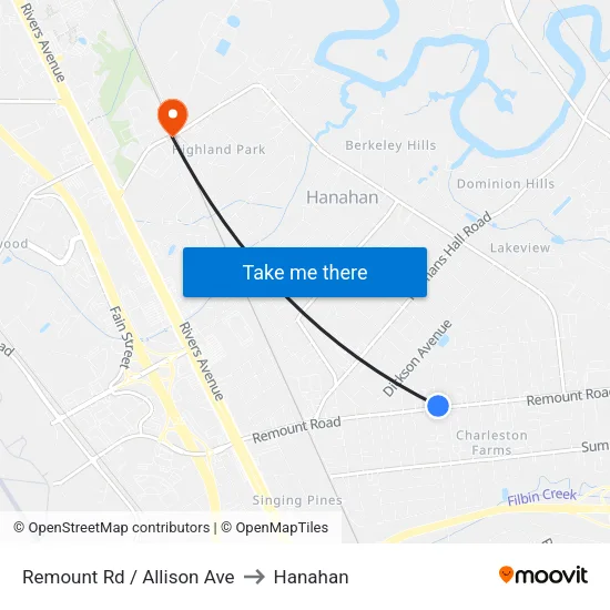 Remount Rd / Allison Ave to Hanahan map