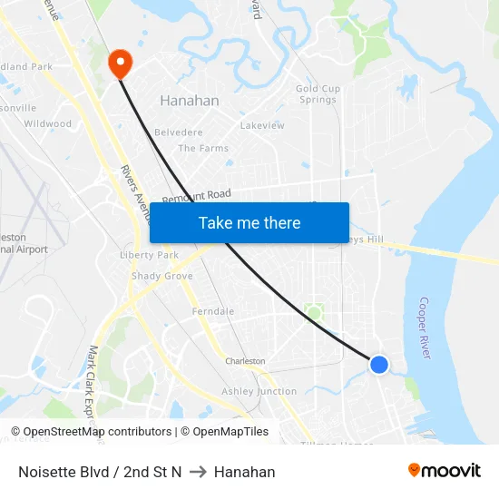 Noisette Blvd / 2nd St N to Hanahan map