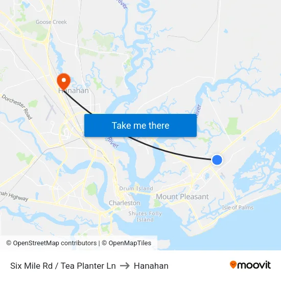 Six Mile Rd / Tea Planter Ln to Hanahan map