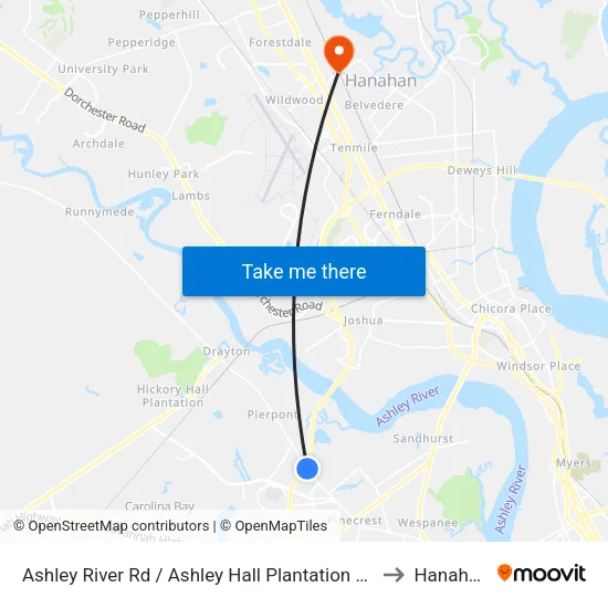 Ashley River Rd / Ashley Hall Plantation Rd to Hanahan map