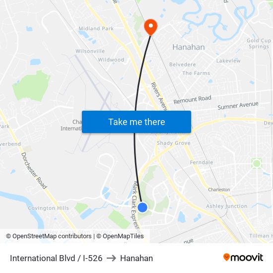 International Blvd / I-526 to Hanahan map