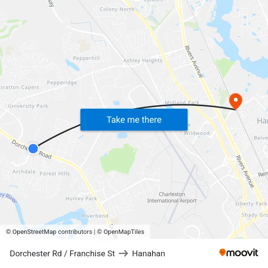 Dorchester Rd / Franchise St to Hanahan map