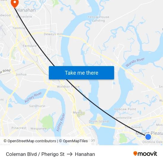 Coleman Blvd / Pherigo St to Hanahan map