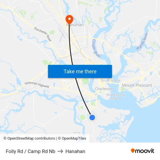Folly Rd / Camp Rd Nb to Hanahan map