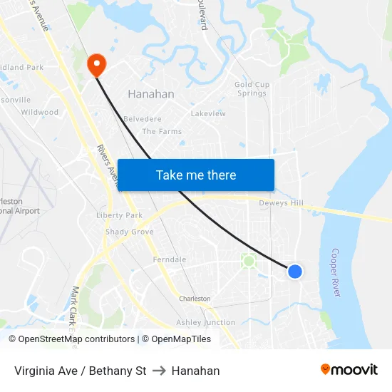 Virginia Ave / Bethany St to Hanahan map