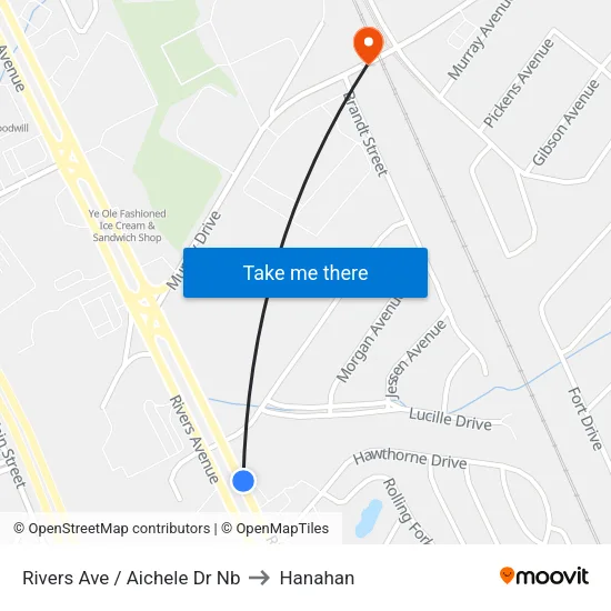 Rivers Ave / Aichele Dr Nb to Hanahan map
