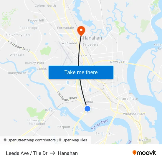 Leeds Ave / Tile Dr to Hanahan map