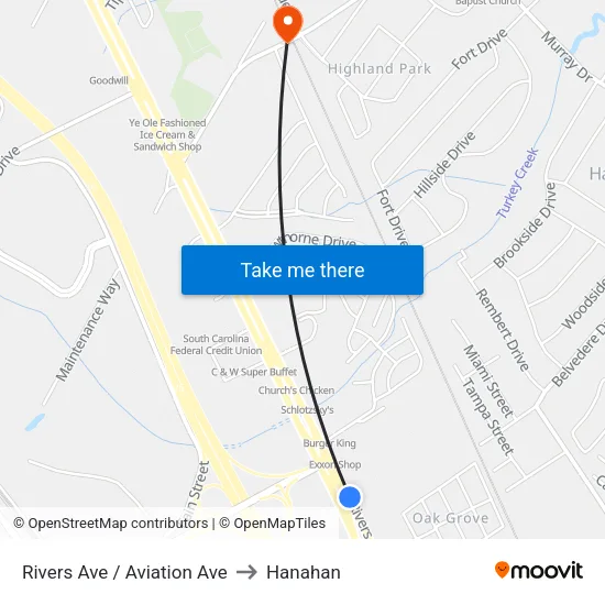 Rivers Ave / Aviation Ave to Hanahan map
