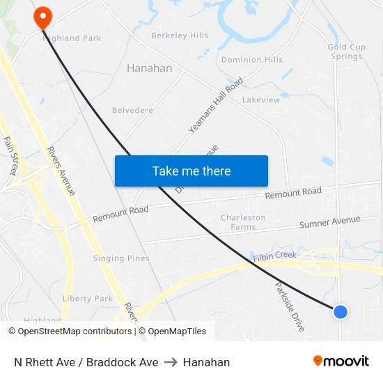 N Rhett Ave / Braddock Ave to Hanahan map