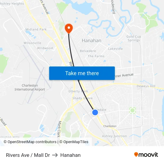 Rivers Ave / Mall Dr to Hanahan map