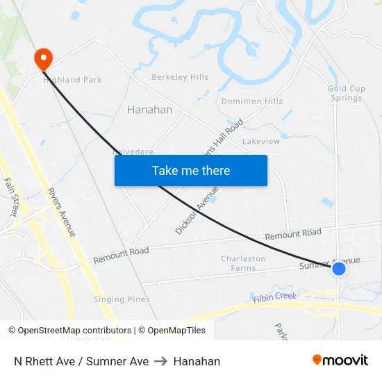 N Rhett Ave / Sumner Ave to Hanahan map
