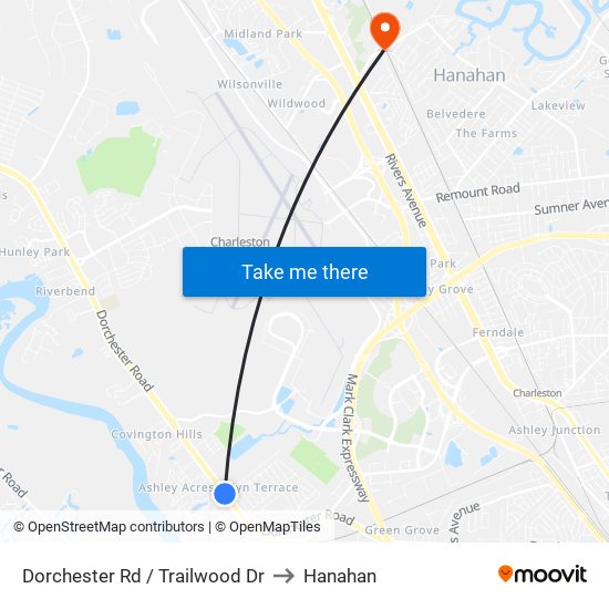 Dorchester Rd / Trailwood Dr to Hanahan map