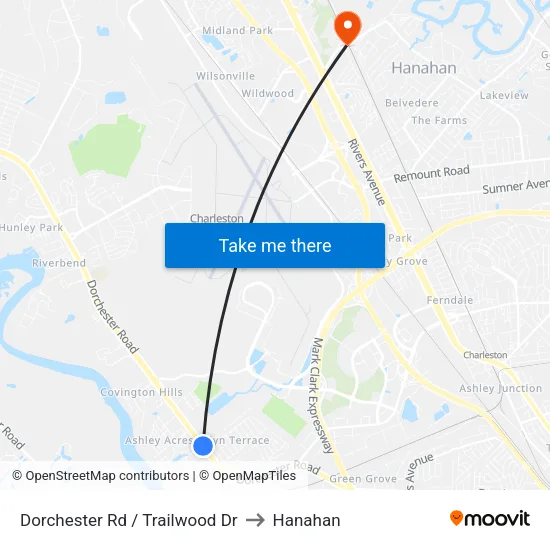 Dorchester Rd / Trailwood Dr to Hanahan map