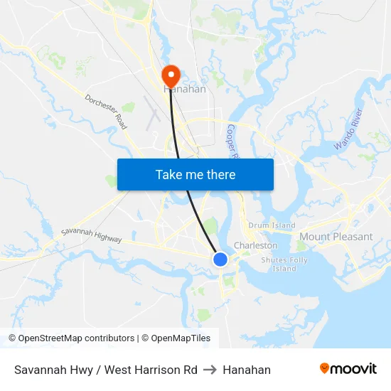 Savannah Hwy / West Harrison Rd to Hanahan map