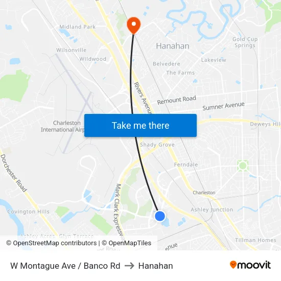 W Montague Ave / Banco Rd to Hanahan map