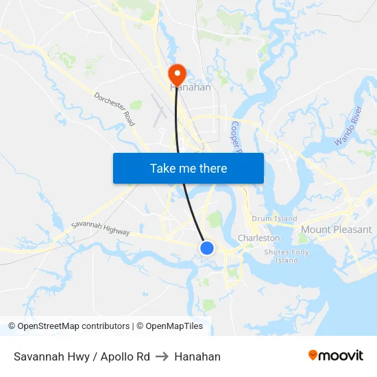 Savannah Hwy / Apollo Rd to Hanahan map
