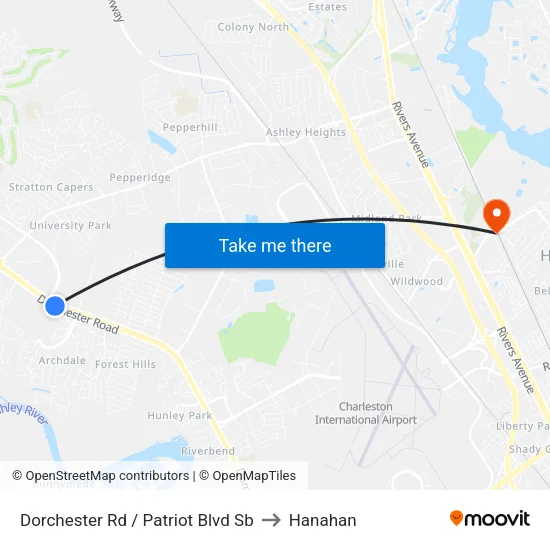 Dorchester Rd / Patriot Blvd Sb to Hanahan map