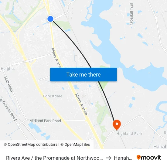 Rivers Ave / the Promenade at Northwoods to Hanahan map