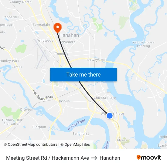 Meeting Street Rd / Hackemann Ave to Hanahan map