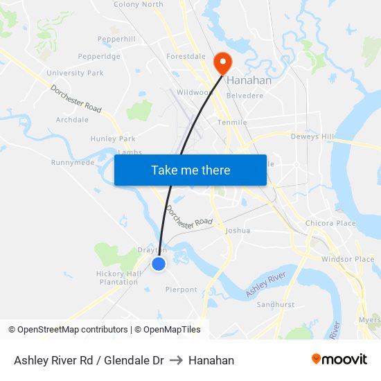 Ashley River Rd / Glendale Dr to Hanahan map