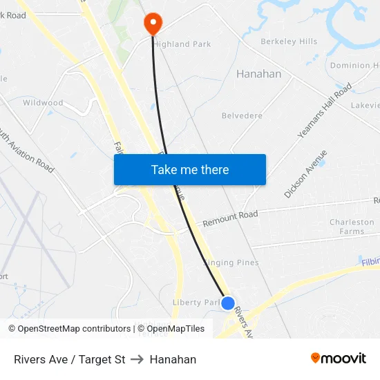 Rivers Ave / Target St to Hanahan map