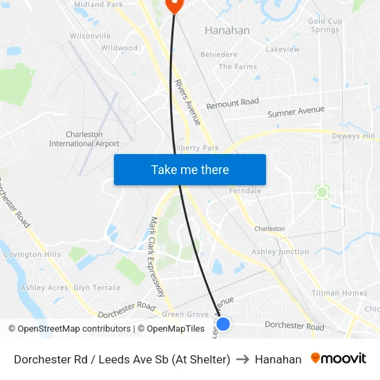 Dorchester Rd / Leeds Ave Sb (At Shelter) to Hanahan map