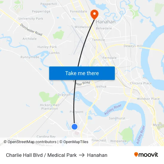 Charlie Hall Blvd / Medical Park to Hanahan map