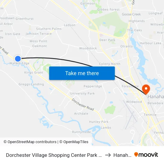 Dorchester Village Shopping Center Park & Ride to Hanahan map