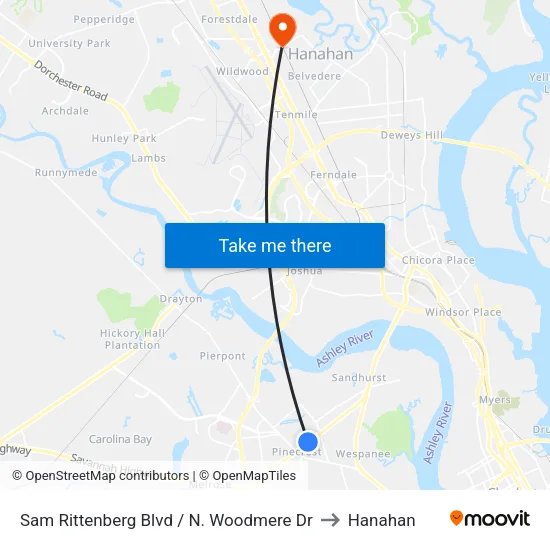 Sam Rittenberg Blvd / N. Woodmere Dr to Hanahan map