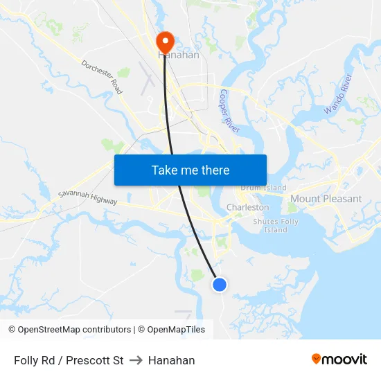 Folly Rd / Prescott St to Hanahan map