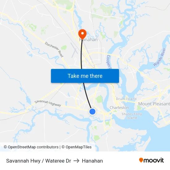 Savannah Hwy / Wateree Dr to Hanahan map