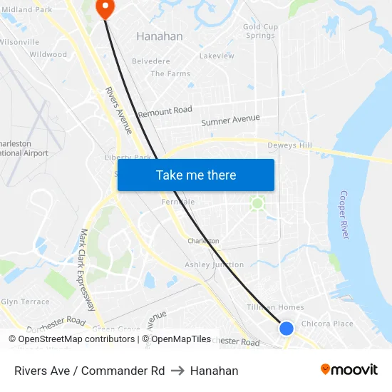 Rivers Ave / Commander Rd to Hanahan map