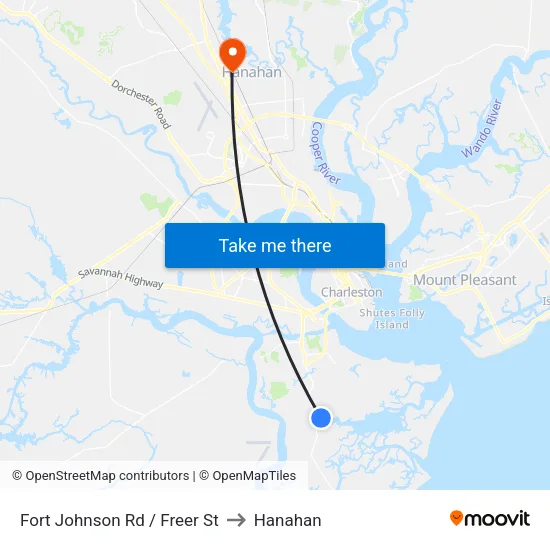 Fort Johnson Rd / Freer St to Hanahan map