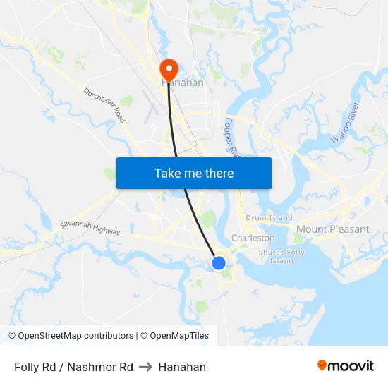 Folly Rd / Nashmor Rd to Hanahan map