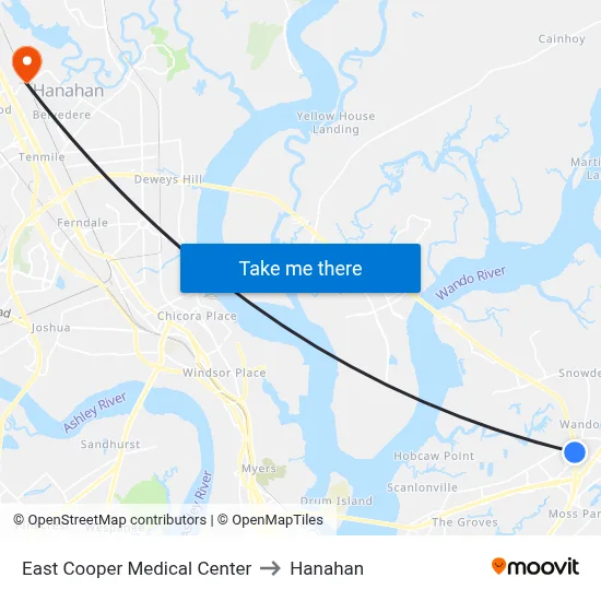 East Cooper Medical Center to Hanahan map