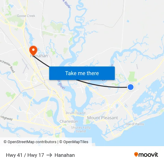 Hwy 41 / Hwy 17 to Hanahan map