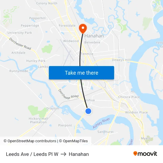 Leeds Ave / Leeds Pl W to Hanahan map