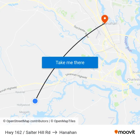 Hwy 162 / Salter Hill Rd to Hanahan map