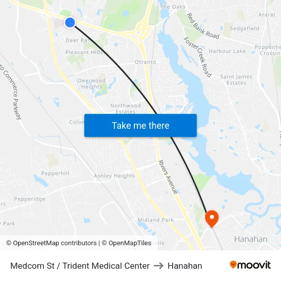 Medcom St / Trident Medical Center to Hanahan map