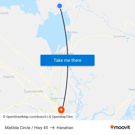 Matilda Circle / Hwy 45 to Hanahan map
