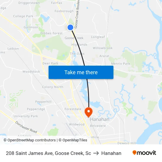 208 Saint James Ave, Goose Creek, Sc to Hanahan map