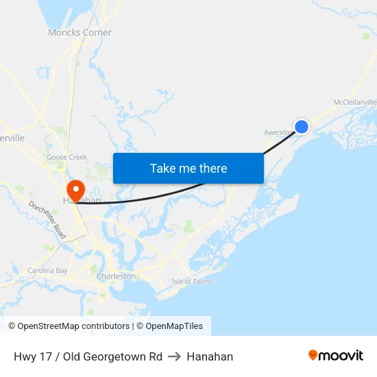 Hwy 17 / Old Georgetown Rd to Hanahan map