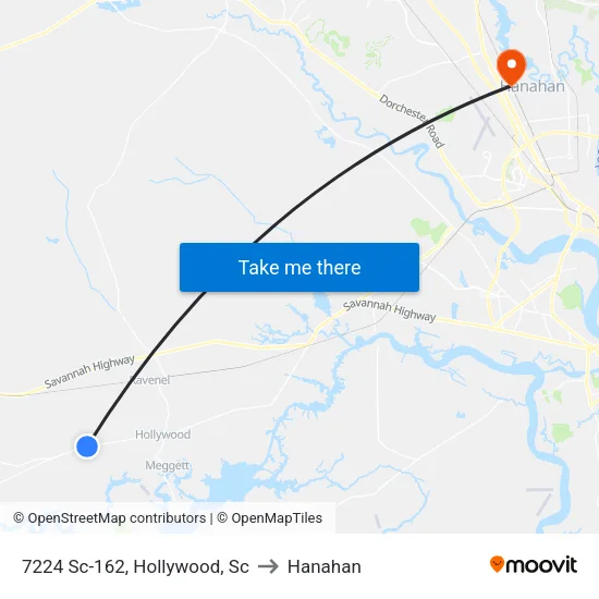 7224 Sc-162, Hollywood, Sc to Hanahan map