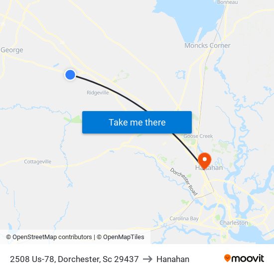2508 Us-78, Dorchester, Sc 29437 to Hanahan map